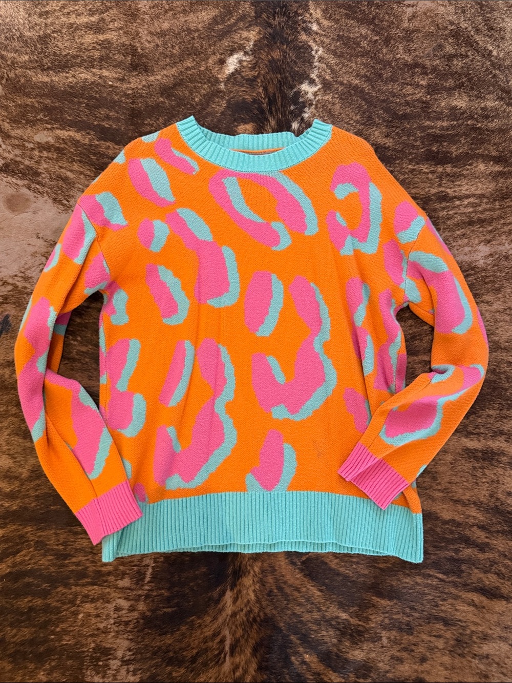 Vibrant Orange Floral Pattern Crewneck Sweater